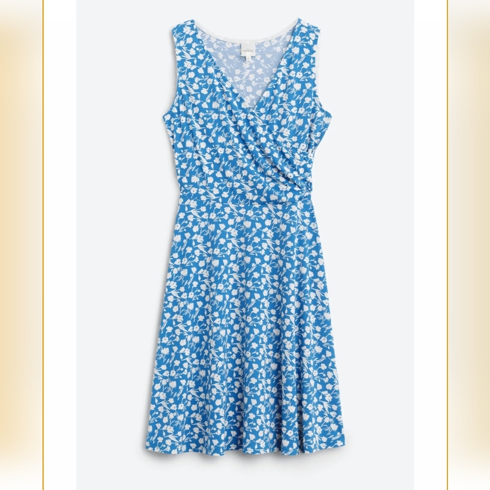 Beautiful blue floral wrap style dress